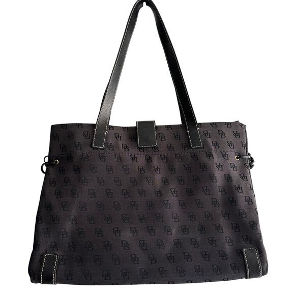 VTG Dooney & Bourke Y2K Black Large Shoulder Tote Signature Logo Leather Trim - Picture 1 of 9